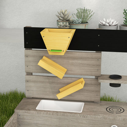 Sandbox with Kitchen Elements, Wooden Sandpit, 154 x 80 x 60 cm Sandbox Bottomless Design for 3-7 Year Olds Children, Garden, Gray