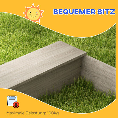 Sandbox with Kitchen Elements, Wooden Sandpit, 154 x 80 x 60 cm Sandbox Bottomless Design for 3-7 Year Olds Children, Garden, Gray