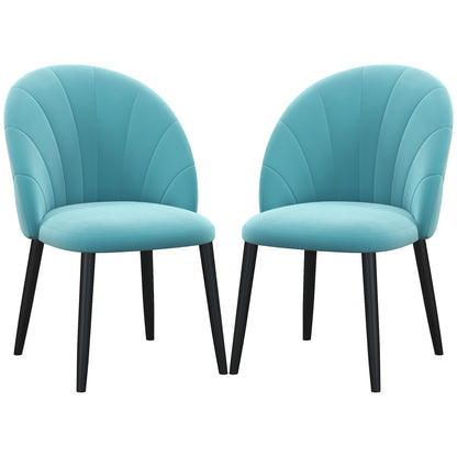 Set of 2 Velvet Dining Room Chairs, Kitchen and Living Room Chairs with Metal Legs and Shell Back, Beige