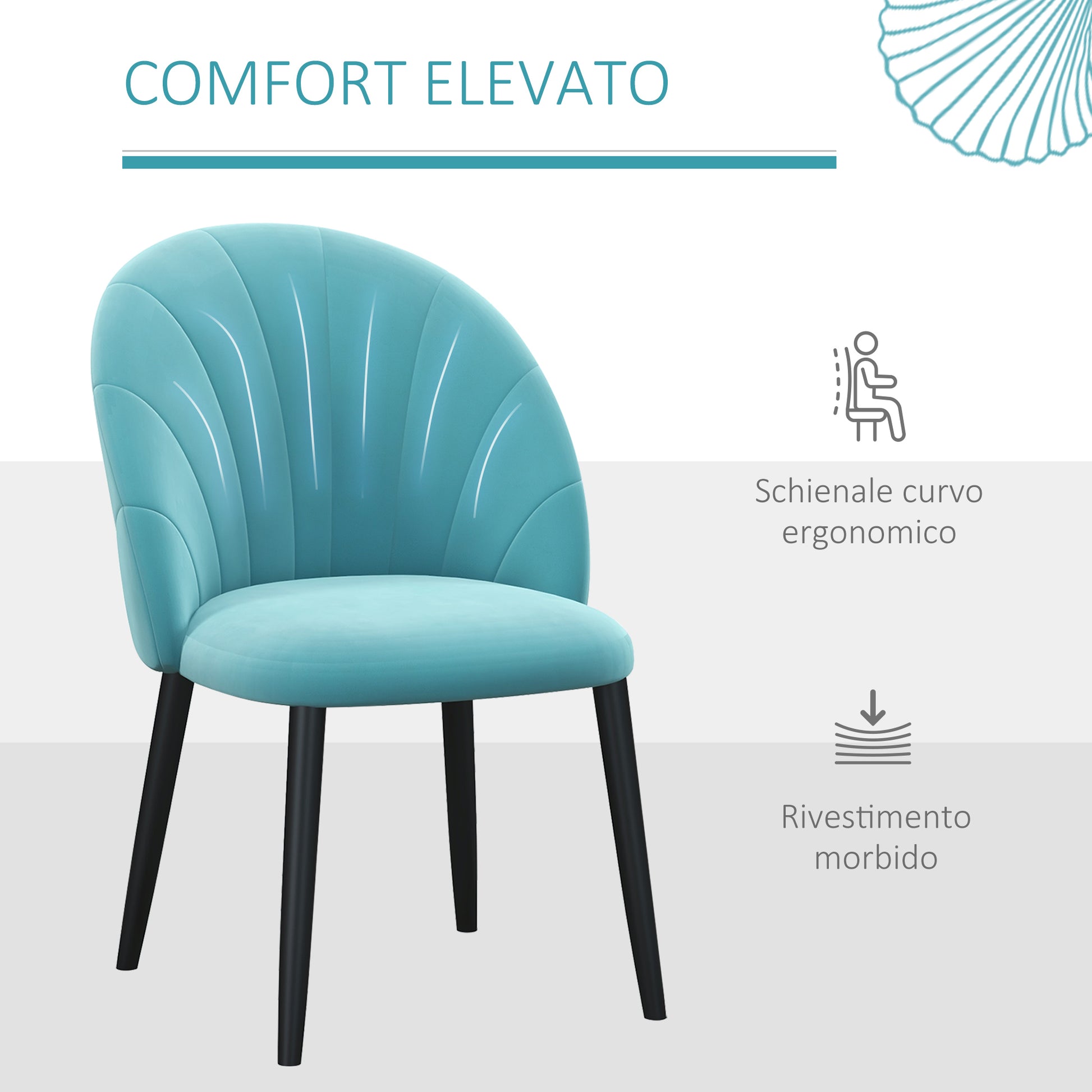Set of 2 Velvet Dining Room Chairs, Kitchen and Living Room Chairs with Metal Legs and Shell Back, Beige