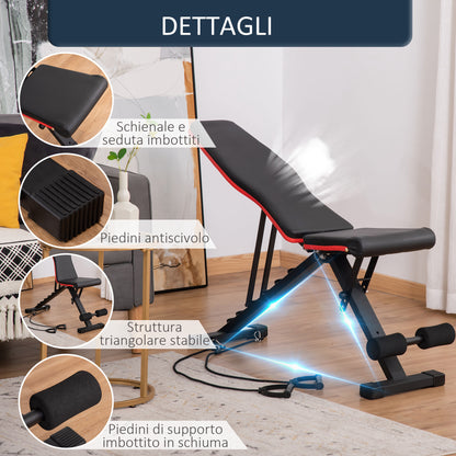 Multifunction Bench 2 in 1 with Adjustable Incline, Padded Bench for Abs and Weights with Elastic Cords for Home and Gym, Black