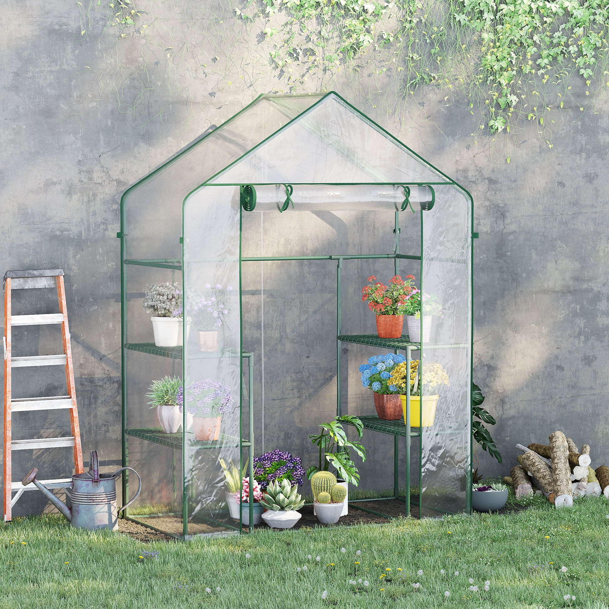 Walk-in Greenhouse Tomato Greenhouse Cold Frame with 6 Shelves Transparent Steel PVC Plastic 142 x 73 x 195 cm