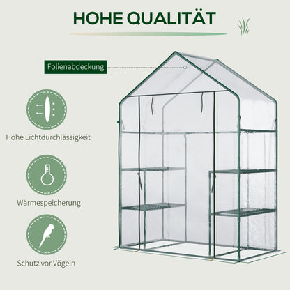 Walk-in Greenhouse Tomato Greenhouse Cold Frame with 6 Shelves Transparent Steel PVC Plastic 142 x 73 x 195 cm