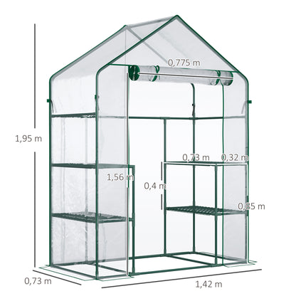 Walk-in Greenhouse Tomato Greenhouse Cold Frame with 6 Shelves Transparent Steel PVC Plastic 142 x 73 x 195 cm