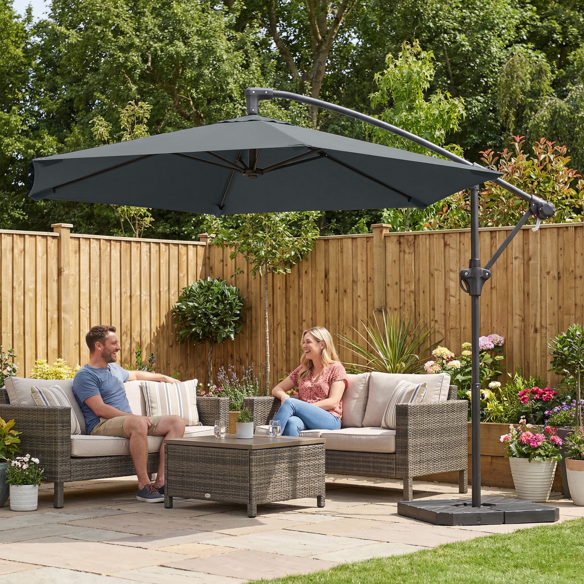 3 m Offset Cantilever Umbrella with Crank & Locking Arm — Water-Resistant, UPF 30+, Dark Gray