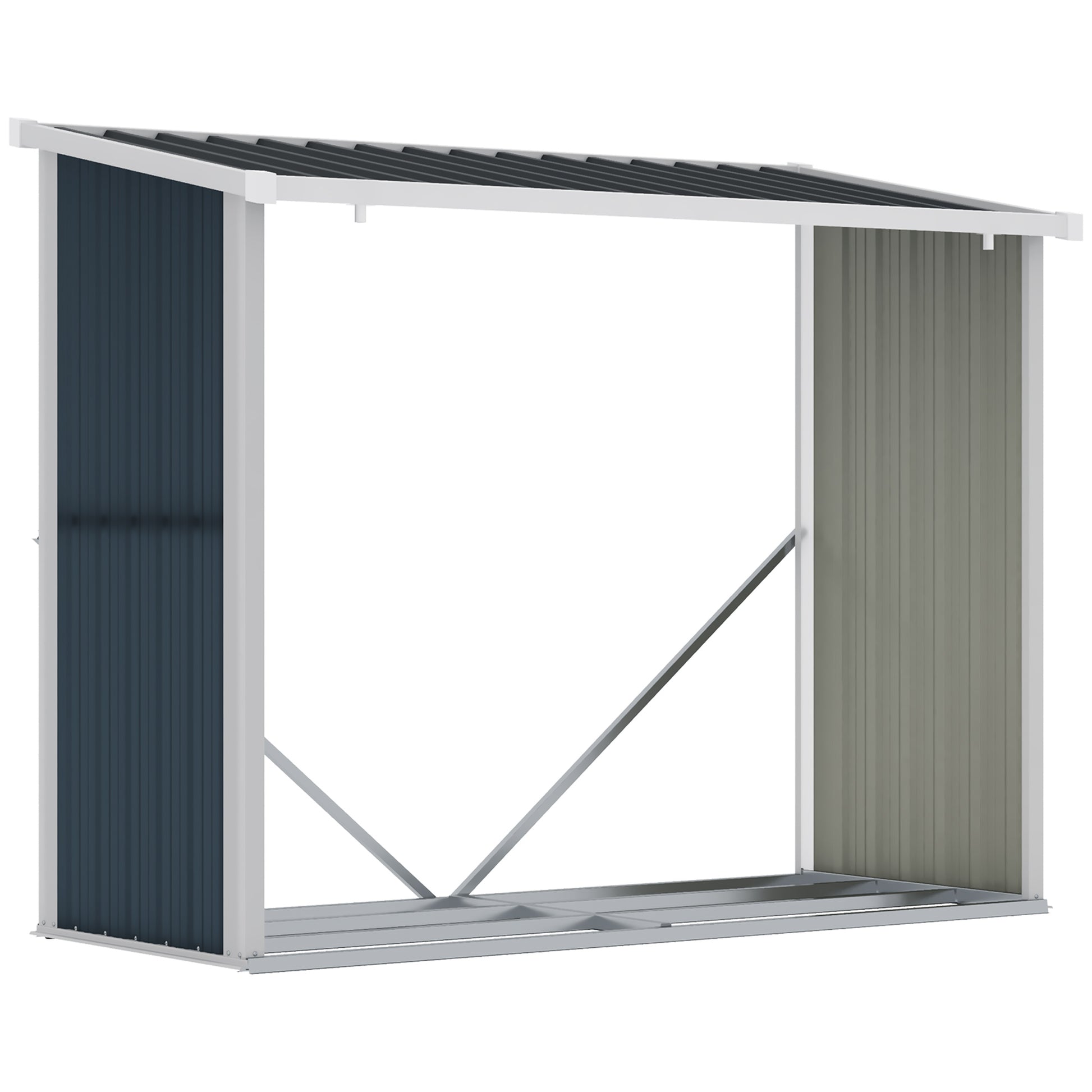 Galvanized Steel Firewood Shed Log Storage Shelter with Sloped Roof for Garden Terrace Outdoor 185x84x133.5/148.5 cm Gray