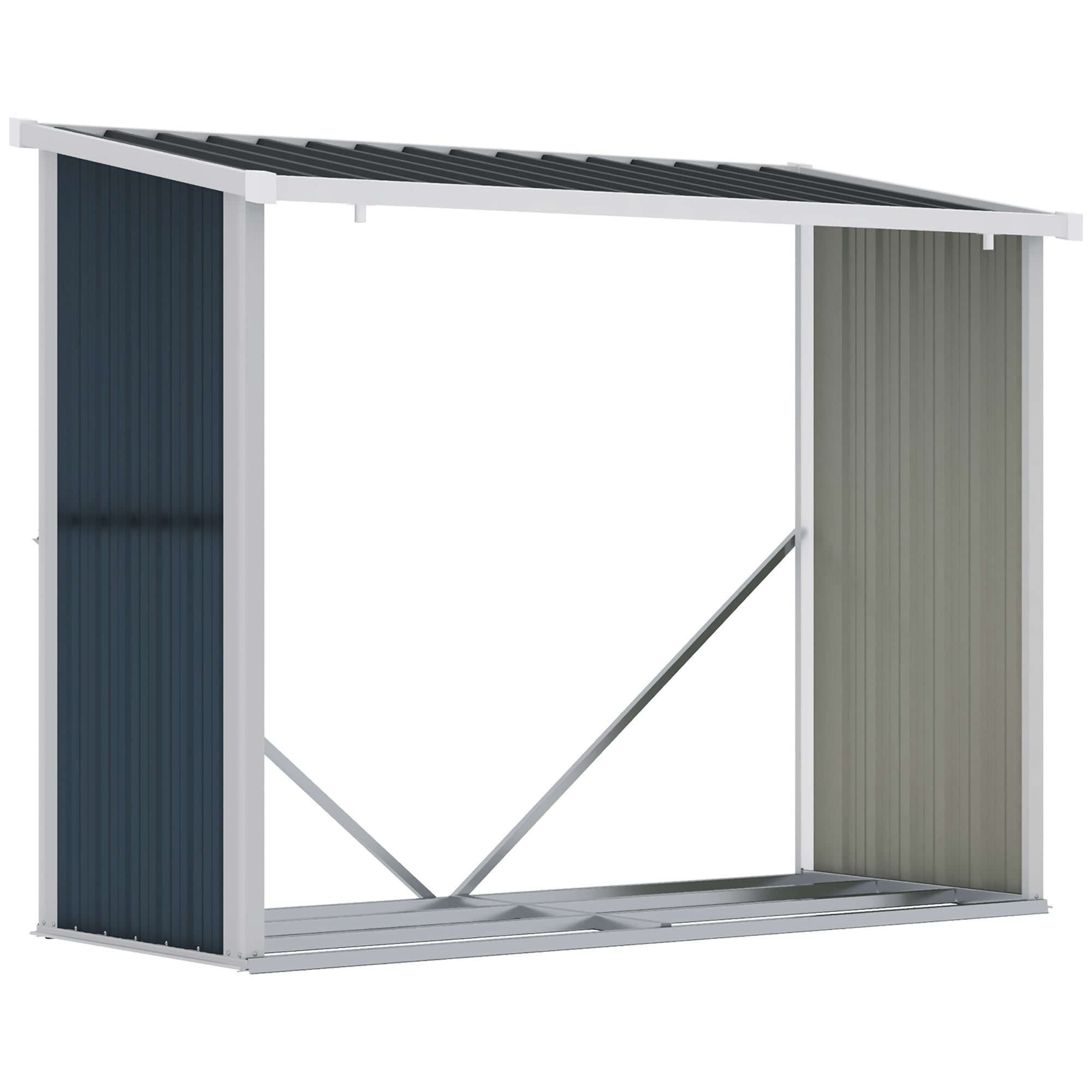 Galvanized Steel Firewood Shed Log Storage Shelter with Sloped Roof for Garden Terrace Outdoor 185x84x133.5/148.5 cm Gray