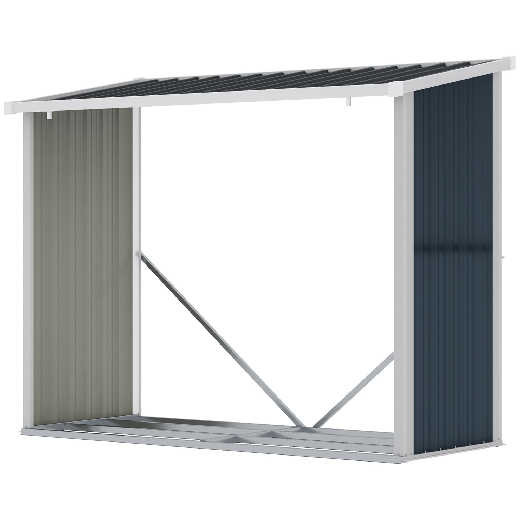 Galvanized Steel Firewood Shed Log Storage Shelter with Sloped Roof for Garden Terrace Outdoor 185x84x133.5/148.5 cm Gray