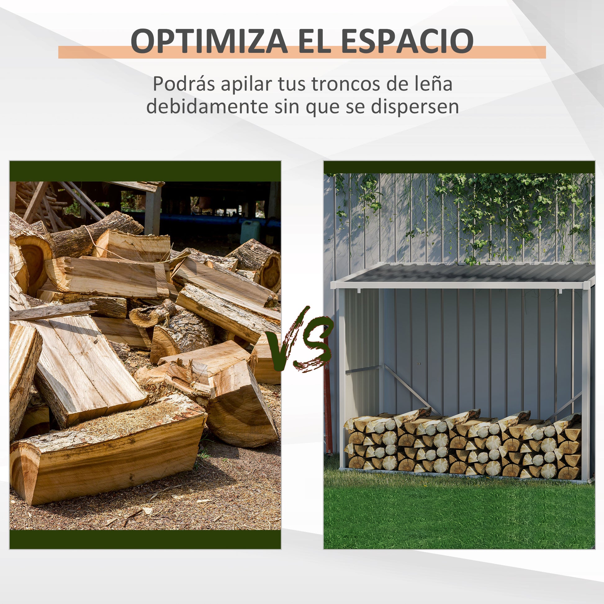 Galvanized Steel Firewood Shed Log Storage Shelter with Sloped Roof for Garden Terrace Outdoor 185x84x133.5/148.5 cm Gray