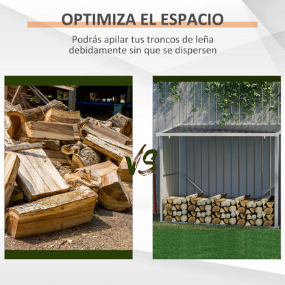 Galvanized Steel Firewood Shed Log Storage Shelter with Sloped Roof for Garden Terrace Outdoor 185x84x133.5/148.5 cm Gray