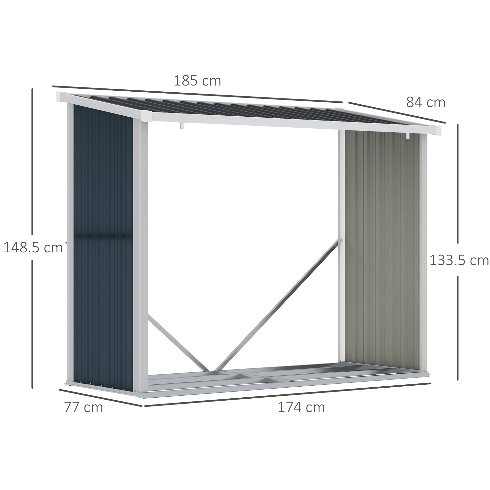 Galvanized Steel Firewood Shed Log Storage Shelter with Sloped Roof for Garden Terrace Outdoor 185x84x133.5/148.5 cm Gray