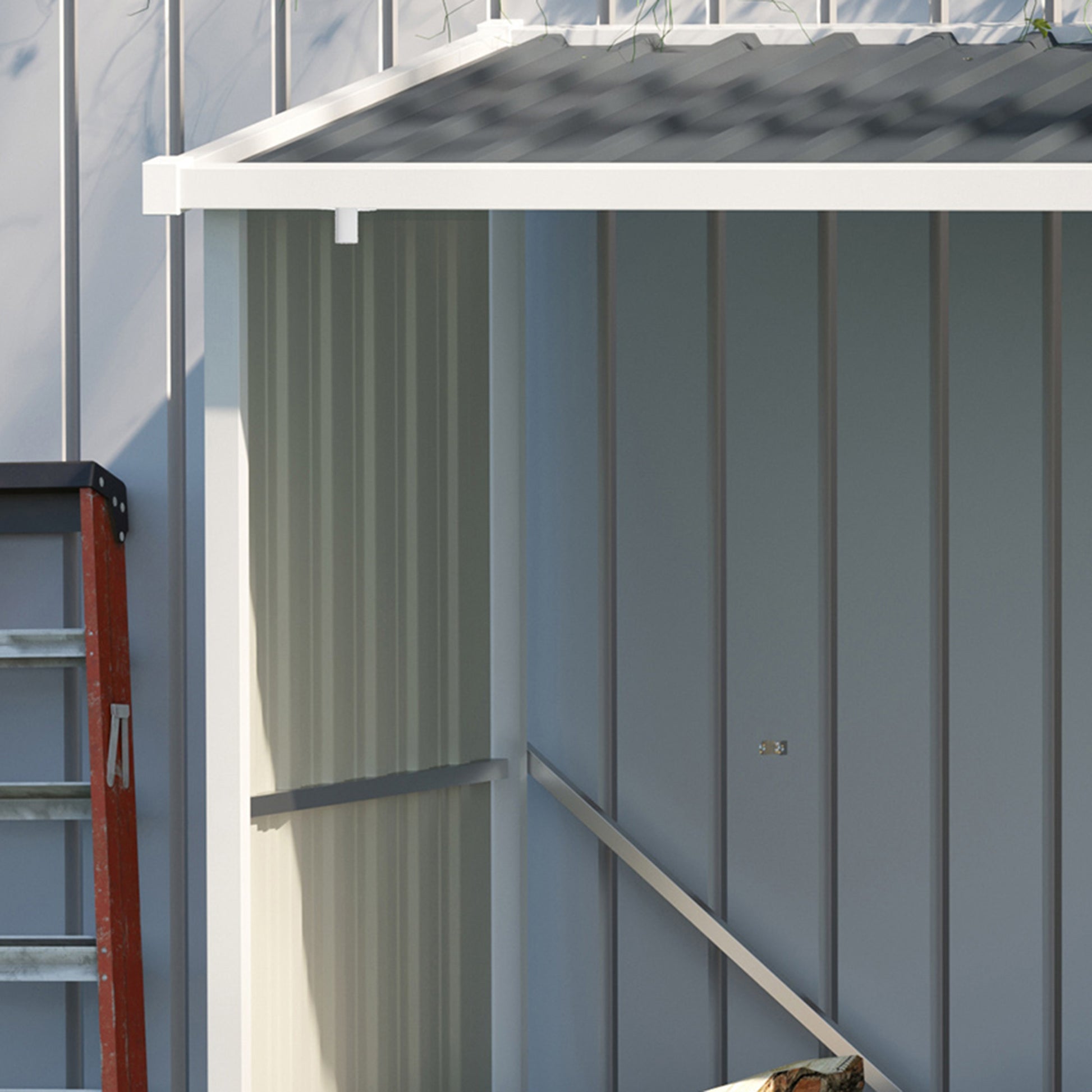 Galvanized Steel Firewood Shed Log Storage Shelter with Sloped Roof for Garden Terrace Outdoor 185x84x133.5/148.5 cm Gray