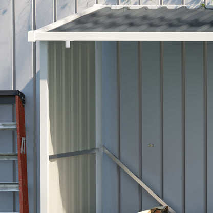 Galvanized Steel Firewood Shed Log Storage Shelter with Sloped Roof for Garden Terrace Outdoor 185x84x133.5/148.5 cm Gray