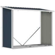 Galvanized Steel Firewood Shed Log Storage Shelter with Sloped Roof for Garden Terrace Outdoor 185x84x133.5/148.5 cm Gray