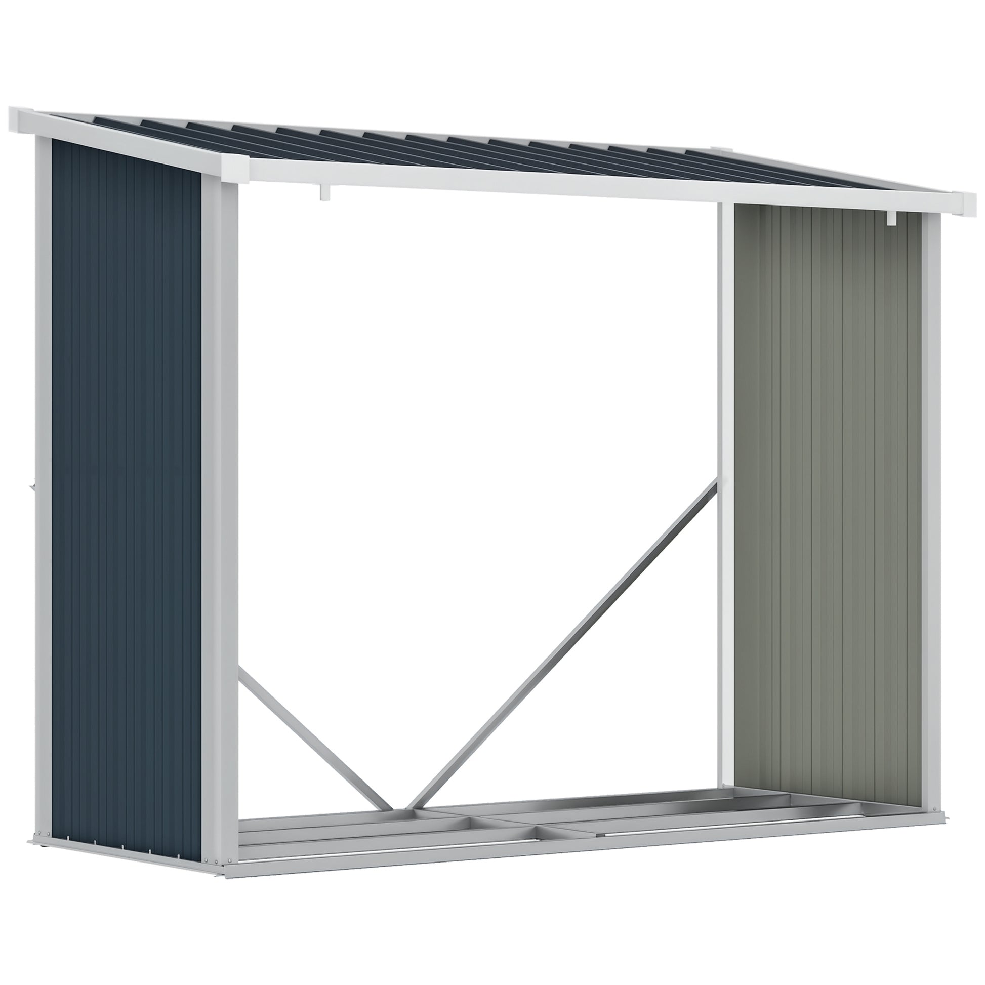Galvanized Steel Firewood Shed Log Storage Shelter with Sloped Roof for Garden Terrace Outdoor 185x84x133.5/148.5 cm Gray