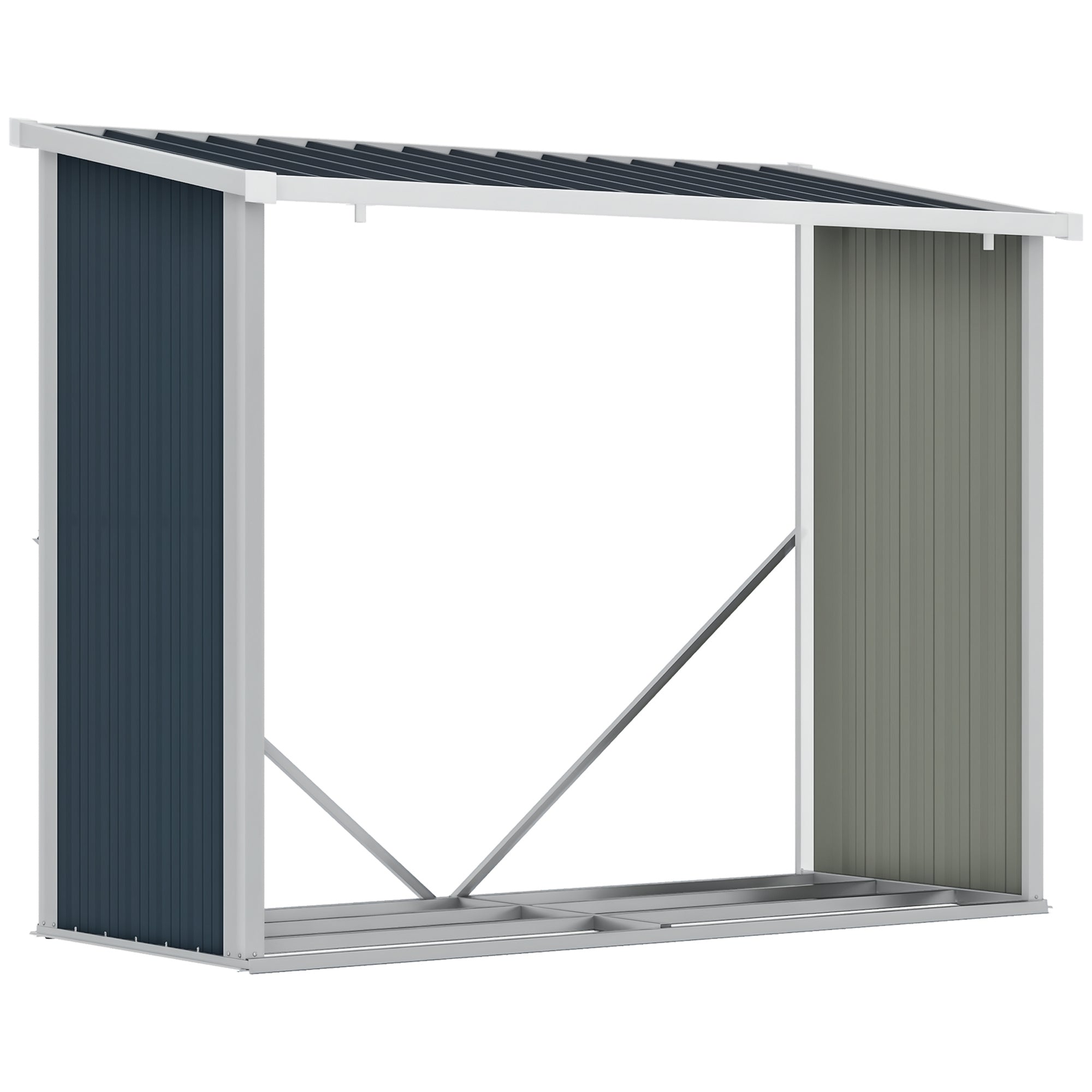 Galvanized Steel Firewood Shed Log Storage Shelter with Sloped Roof for Garden Terrace Outdoor 185x84x133.5/148.5 cm Gray