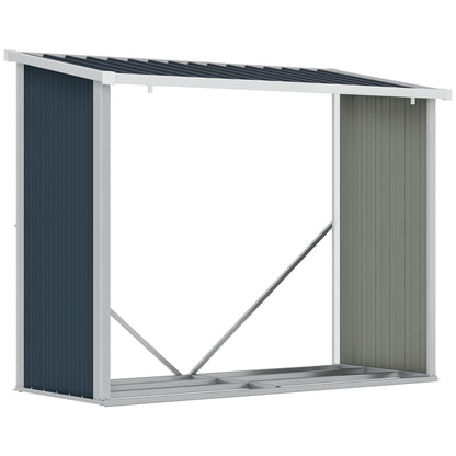 Galvanized Steel Firewood Shed Log Storage Shelter with Sloped Roof for Garden Terrace Outdoor 185x84x133.5/148.5 cm Gray