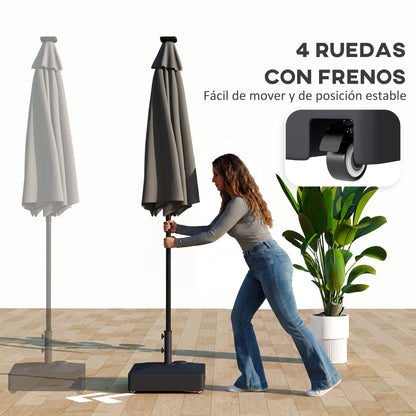 Square Umbrella Base with Wheels – HDPE Parasol Stand, Fits Ø35/38/48 mm, Fillable (61 kg sand / 40 kg water) – Black