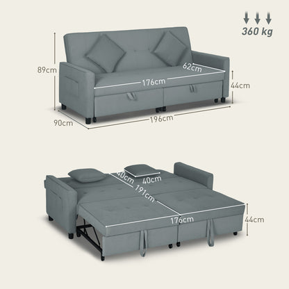3-Seater Convertible Sofa Bed Reversible Clic-Clac Sofa with Adjustable Back and Cushions, Modern Velvet-Look Fabric Sofa for Living Room, Guest Room, Gray