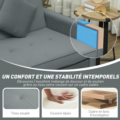 3-Seater Convertible Sofa Bed Reversible Clic-Clac Sofa with Adjustable Back and Cushions, Modern Velvet-Look Fabric Sofa for Living Room, Guest Room, Gray