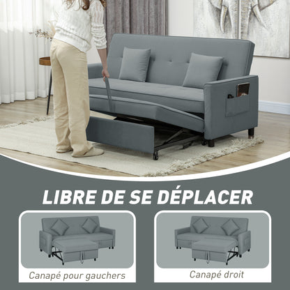 3-Seater Convertible Sofa Bed Reversible Clic-Clac Sofa with Adjustable Back and Cushions, Modern Velvet-Look Fabric Sofa for Living Room, Guest Room, Gray