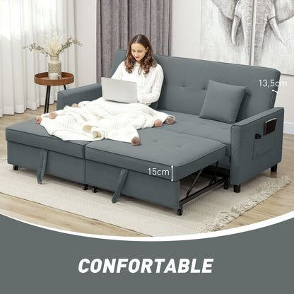 3-Seater Convertible Sofa Bed Reversible Clic-Clac Sofa with Adjustable Back and Cushions, Modern Velvet-Look Fabric Sofa for Living Room, Guest Room, Gray