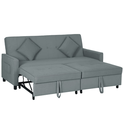 3-Seater Convertible Sofa Bed Reversible Clic-Clac Sofa with Adjustable Back and Cushions, Modern Velvet-Look Fabric Sofa for Living Room, Guest Room, Gray