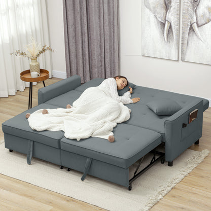3-Seater Convertible Sofa Bed Reversible Clic-Clac Sofa with Adjustable Back and Cushions, Modern Velvet-Look Fabric Sofa for Living Room, Guest Room, Gray
