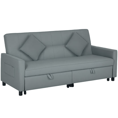 3-Seater Convertible Sofa Bed Reversible Clic-Clac Sofa with Adjustable Back and Cushions, Modern Velvet-Look Fabric Sofa for Living Room, Guest Room, Gray