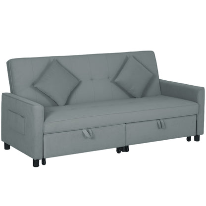 3-Seater Convertible Sofa Bed Reversible Clic-Clac Sofa with Adjustable Back and Cushions, Modern Velvet-Look Fabric Sofa for Living Room, Guest Room, Gray