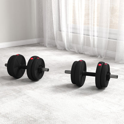 SPORTNOW Adjustable 2-in-1 Dumbbells, Free Weights with Non-Slip Handles, 15KG - Bars included - Muscle Training & Weightlifting Black and Red