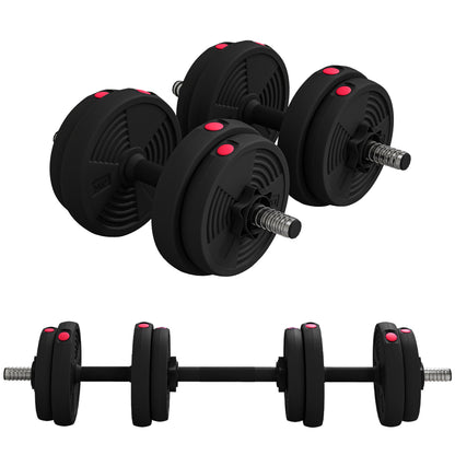 SPORTNOW Adjustable 2-in-1 Dumbbells, Free Weights with Non-Slip Handles, 15KG - Bars included - Muscle Training & Weightlifting Black and Red