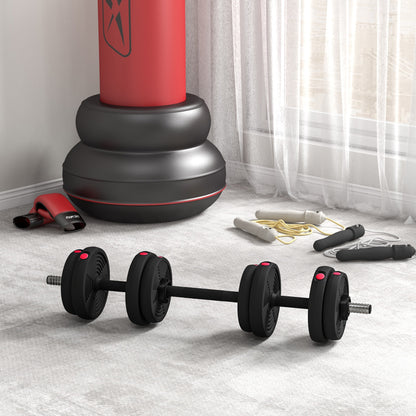SPORTNOW Adjustable 2-in-1 Dumbbells, Free Weights with Non-Slip Handles, 15KG - Bars included - Muscle Training & Weightlifting Black and Red