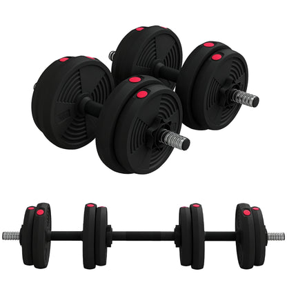 SPORTNOW Adjustable 2-in-1 Dumbbells, Free Weights with Non-Slip Handles, 15KG - Bars included - Muscle Training & Weightlifting Black and Red