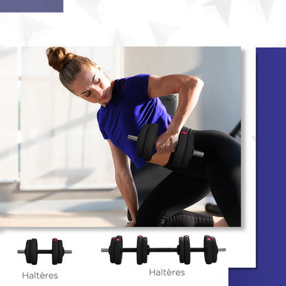 SPORTNOW Adjustable 2-in-1 Dumbbells, Free Weights with Non-Slip Handles, 15KG - Bars included - Muscle Training & Weightlifting Black and Red