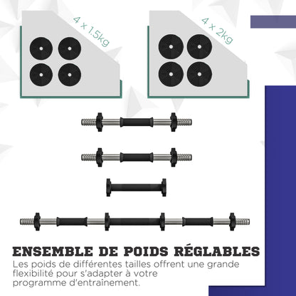 SPORTNOW Adjustable 2-in-1 Dumbbells, Free Weights with Non-Slip Handles, 15KG - Bars included - Muscle Training & Weightlifting Black and Red