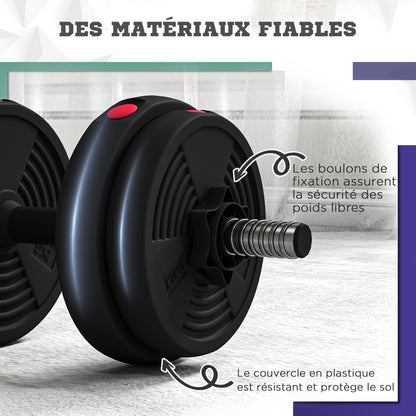 SPORTNOW Adjustable 2-in-1 Dumbbells, Free Weights with Non-Slip Handles, 15KG - Bars included - Muscle Training & Weightlifting Black and Red