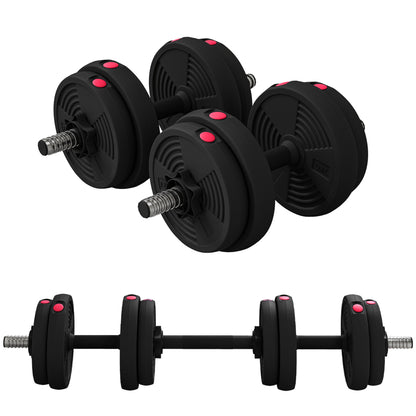 SPORTNOW Adjustable 2-in-1 Dumbbells, Free Weights with Non-Slip Handles, 15KG - Bars included - Muscle Training & Weightlifting Black and Red