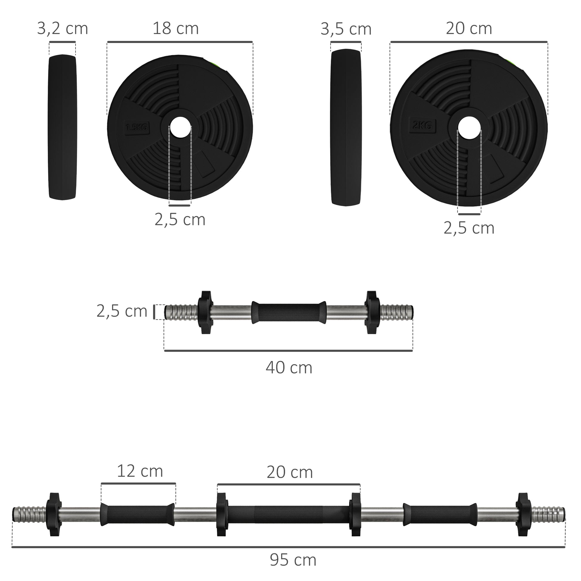 SPORTNOW Adjustable 2-in-1 Dumbbells, Free Weights with Non-Slip Handles, 15KG - Bars included - Muscle Training & Weightlifting Black and Red