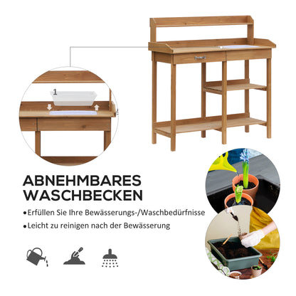 Planting Table Gardening Table Flower Table with Tub Garden Pine Wood Natural 117 x 45 x 121 cm