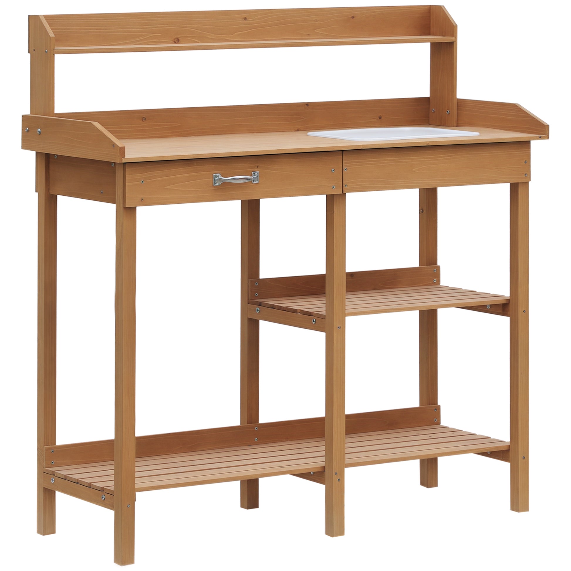 Planting Table Gardening Table Flower Table with Tub Garden Pine Wood Natural 117 x 45 x 121 cm