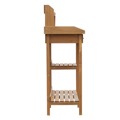 Planting Table Gardening Table Flower Table with Tub Garden Pine Wood Natural 117 x 45 x 121 cm