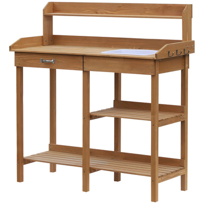 Planting Table Gardening Table Flower Table with Tub Garden Pine Wood Natural 117 x 45 x 121 cm