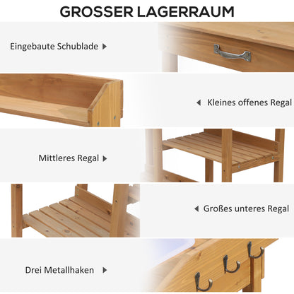 Planting Table Gardening Table Flower Table with Tub Garden Pine Wood Natural 117 x 45 x 121 cm
