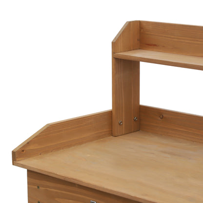 Planting Table Gardening Table Flower Table with Tub Garden Pine Wood Natural 117 x 45 x 121 cm