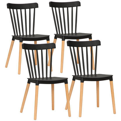 Set of 4 Nordic Style Dining Chairs Kitchen Chairs with High Back Polypropylene Seat and Beech Wood Legs Load 120 kg 48x52.5x83 cm Black