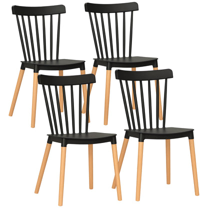 Set of 4 Nordic Style Dining Chairs Kitchen Chairs with High Back Polypropylene Seat and Beech Wood Legs Load 120 kg 48x52.5x83 cm Black