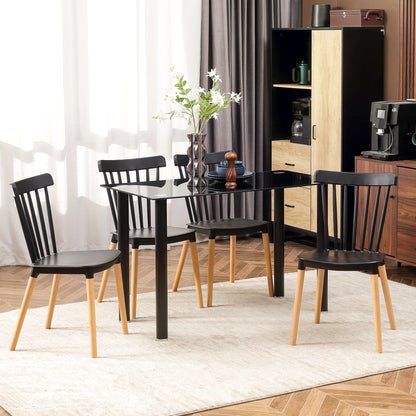 Set of 4 Nordic Style Dining Chairs Kitchen Chairs with High Back Polypropylene Seat and Beech Wood Legs Load 120 kg 48x52.5x83 cm Black