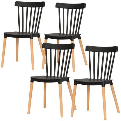 Set of 4 Nordic Style Dining Chairs Kitchen Chairs with High Back Polypropylene Seat and Beech Wood Legs Load 120 kg 48x52.5x83 cm Black