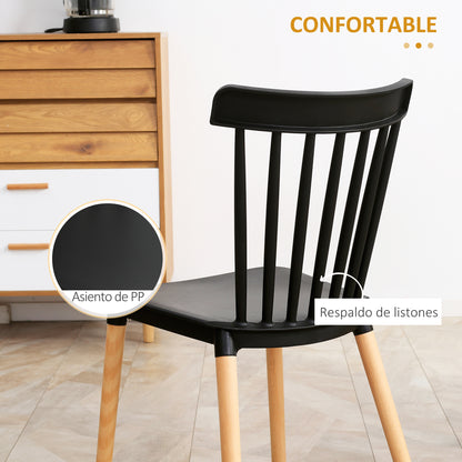 Set of 4 Nordic Style Dining Chairs Kitchen Chairs with High Back Polypropylene Seat and Beech Wood Legs Load 120 kg 48x52.5x83 cm Black